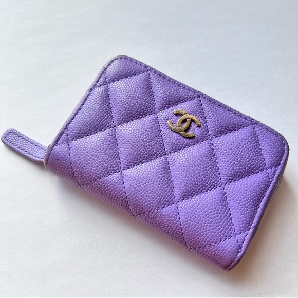 Used Chanel Zip Coin Purse Cardholder / Purple - Picture 4 of 12
